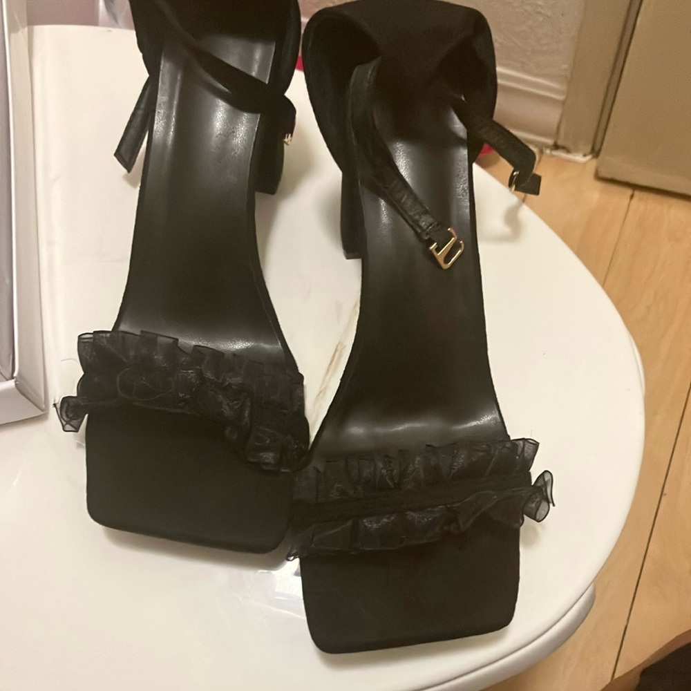 Tommy Hilfiger Black Heels with Fuzzy Detail